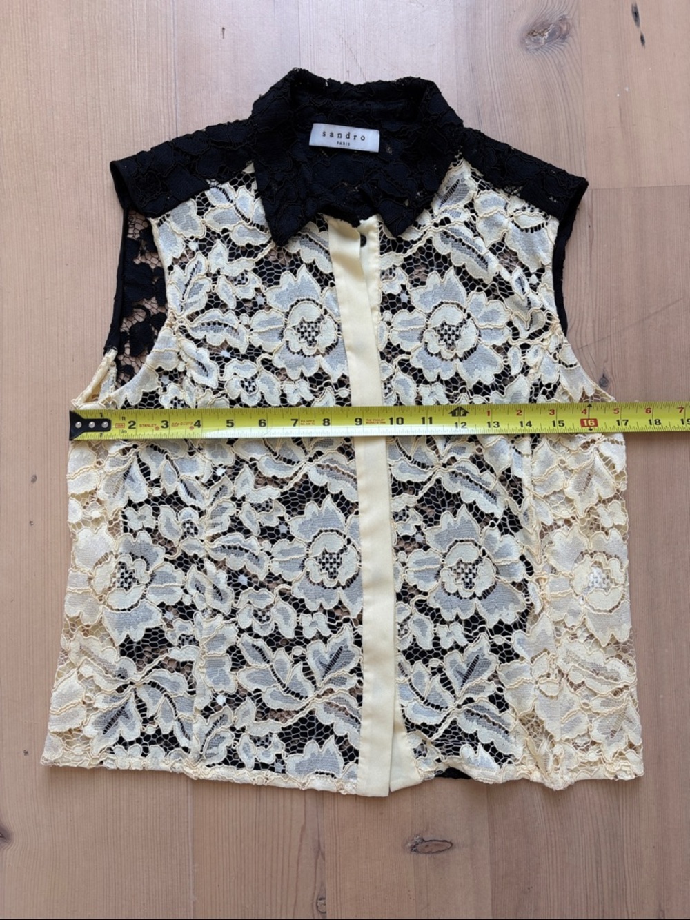 Sandro Black & Cream Floral Lace Sleeveless Button Down Top - Large - Picture 8 of 8